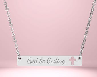 Gravierte Kreuzstabhalskette, Edelstahlreligiöser Schmuck, Christliches Zubehör