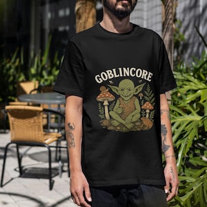 Goblincore Unisex Tee, Nature Forest Goblin T-Shirt, Chaos Goblin Aesthetic Shirt, Mushroom Snail Frog Tee, Comfort in Nature Shirt