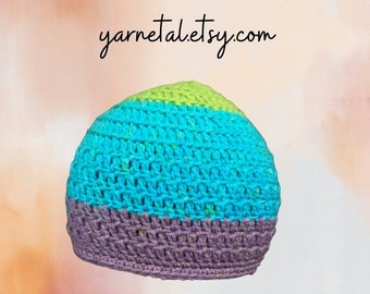 Toddler / Pre-Schooler Beanie Hat (Green, Blue, & Purple)