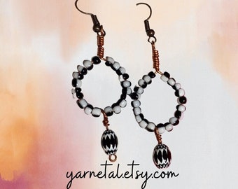 Beaded Circle Dangle Earrings (Recycled Material)