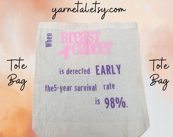 Early Detection, Cotton Grocery Tote Bag, Breast Cancer Awareness