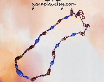 Blue & Bronze Beaded Necklace