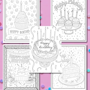 Printable Birthday Coloring Cards Bundle: DIY Kids&#39; Activity (Instant Download)