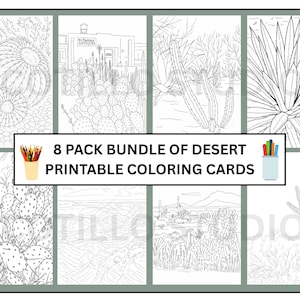 Lot de 8 cartes imprimables à colorier Cactus du désert