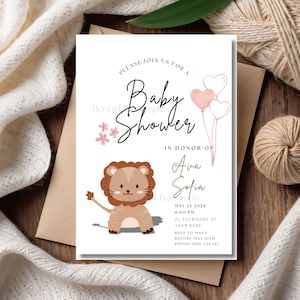 Cute Lion Cub Baby Shower Invitation Lion Baby Sprinkle Lion Cub Baby Shower Invite Editable Baby Shower Invitation Digital Invite Download