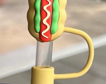 Adorno de pajita 3D para perrito caliente a la parrilla