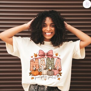 Mama & Mini Pumpkin Patch Matching Fall Mom Daughter Shirts: Gingham Floral Bow Design