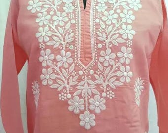 Indian Kurti | Soft Cotton Chikankari Embroidery, Regular Fit