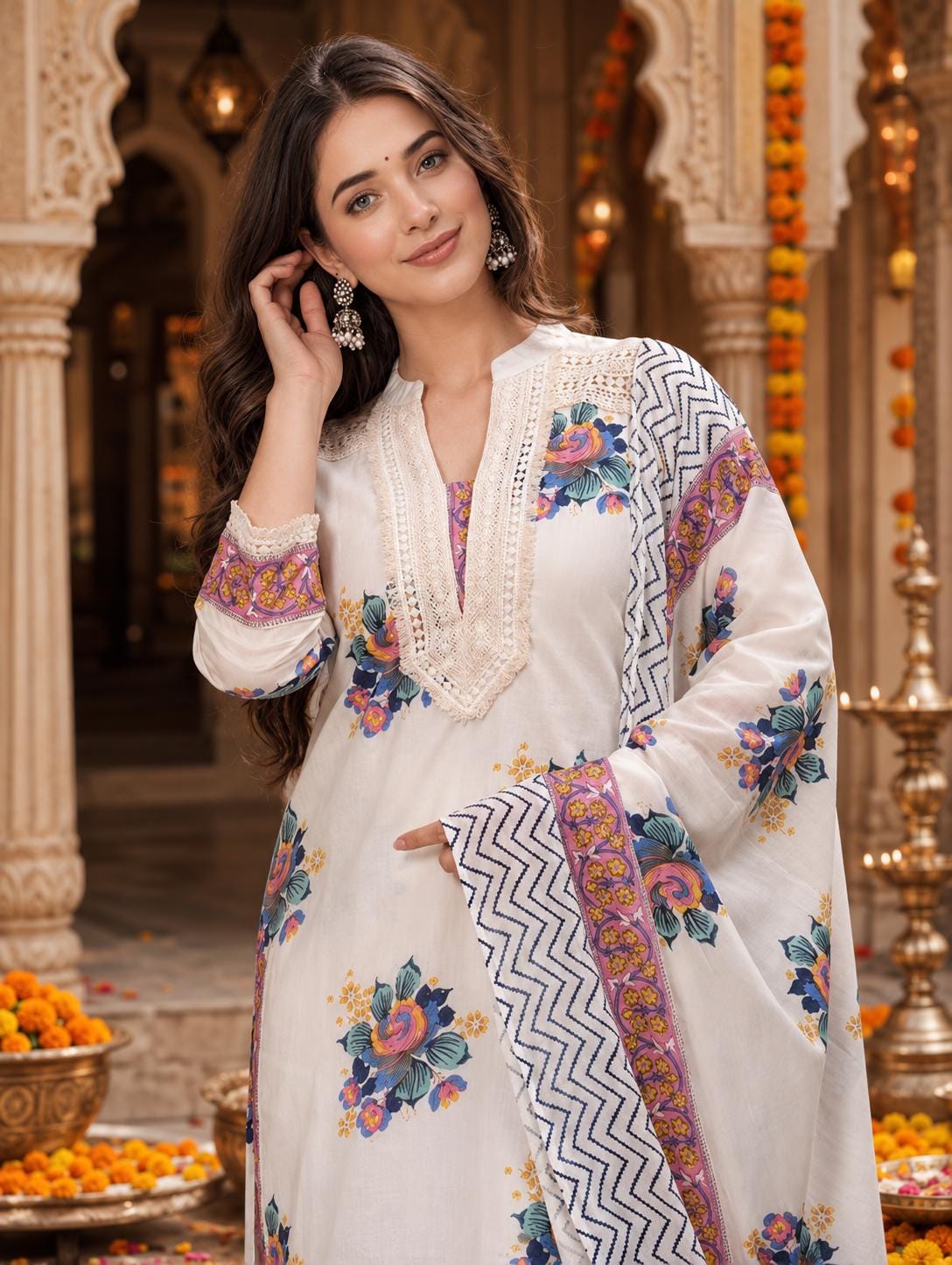 navy blue dress for baby girl Buy EKISHA Women Floral A-line Kurti Online main image 1