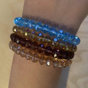 Vintage Blue/Yellow/Pink/Purple Faceted Glass Bead Bracelet Stretchy, Retro Costume Jewelry