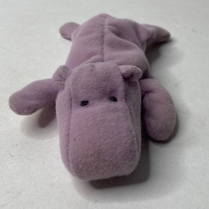 Ty Happy the Hippopotamus Teenie Beanie Babies Plush Hippo 6&quot; Long 1998 Stuffed Animal Toy