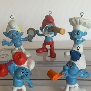 Smurf Christmas Ornaments Cake Topper 3.5&quot; Tall Set of 5