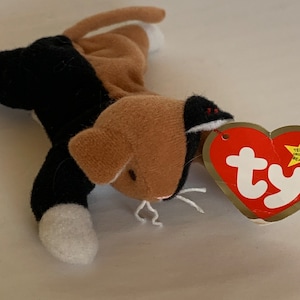 Ty Chip the Cat Teenie Beanie Baby Plush Calico Cat Kitten W/ Tags 5.5" Long 1993 Stuffed Animal Toy