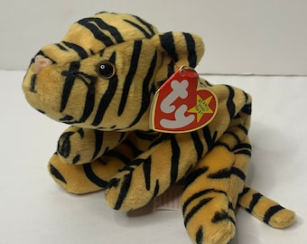 Ty Stripes the Tiger Beanie Babies pluche tijger met tags 9" lang knuffeldier speelgoed 1995