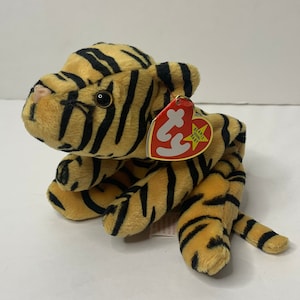 Ty Stripes the Tiger Beanie Babies Plush Tiger W/ Tags 9&quot; Long 1995 Stuffed Animal Toy