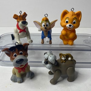 Disney Oliver and Company Christmas Ornaments Cake Topper Set of 5 1988 McDonalds Happy Meal Toys