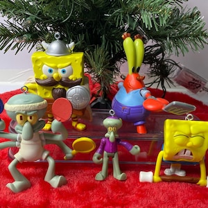 Sponge Bob Christmas Ornaments Cake Topper Set of 5 McDonalds Happy Meal Toys
