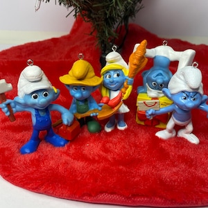 Smurf Christmas Ornaments Cake Topper Set of 5
