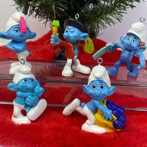 Smurf Christmas Ornaments Cake Topper 3.5" Tall Set of 5