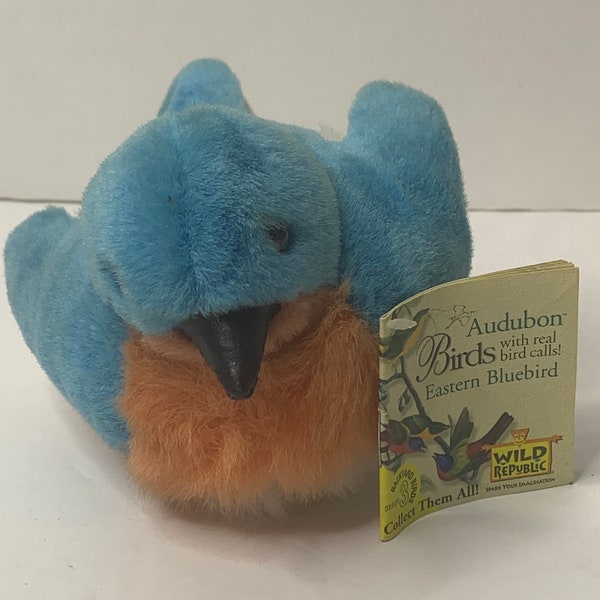 Wild Republic Plush Audubon Birds, Eastern Bluebird 4" Tall 2003 W/ Tags Stuffed Animal Toy