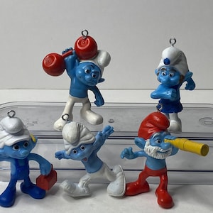 Smurf Christmas Ornaments Cake Topper 3.5&quot; Tall Set of 5