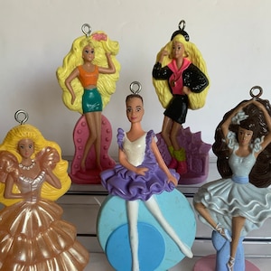Barbie Christmas Ornaments Cake Topper 4&quot; Tall Set of 5 1992 Mattel Happy Meal Toys