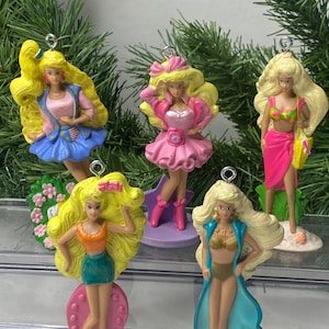 Barbie Christmas Ornaments Mattel Happy Meal Toy 4&quot; Tall 1992 Set of 5