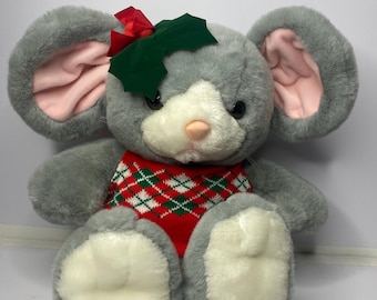 Commonwealth "Nibblets Christmas Mouse" Plush Mouse Doll 24" Tall 1988 Stuffed Animal Toy