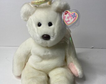 Ty Halo the Bear Beanie Buddies pluche teddybeer witte engel met labels: 13" hoog