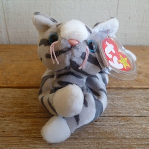 Ty Prance the Cat Beanie Babies Plush Striped Cat W/ Tags 8&quot; Long 1997 Stuffed Animal Toy