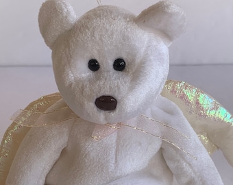 Ty Halo the Angel Bear Beanie Babies Pelúcia Angel Bear 9" de altura 1998 Bicho de pelúcia