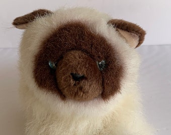 Aurora White Plush Siamese Kitten Cat 12" Long Stuffed Animal Toy