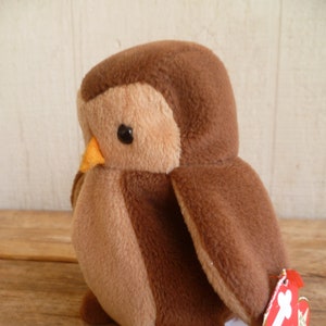 Ty Hoot the Owl Beanie Babies Plüsch Eule W / Tags 5 &quot;Tall 1995 Stofftier Spielzeug