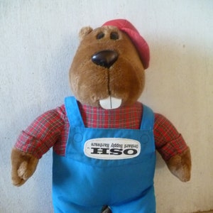 Orchard Supply Hardware Large Beaver Plush Unique Patch Upside Down 16" Tall Stuffed Animal Toy