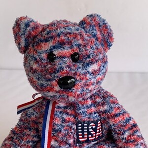 Ty USA the Patriotic Bear Beanie Babies Plush Patriotic Bear American 9&quot; Tall 2000 Stuffed Animal Toy