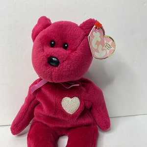 Ty Valentina the Valentine Bear Beanie Baby Plush Bear With Heart W/ Tags 8.5&quot; Tall 1999 Stuffed Animal Toy