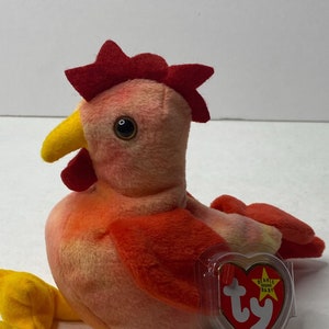 Rare Ty Doodle the Rooster Beanie Baby Plush Rooster Chicken W/Tags 5&quot; Tall Sitting 1996 Stuffed Animal Toy