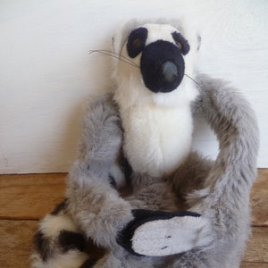 K & M International Plush Gray White Monkey 16&quot; Tall 1999 Stuffed Animal Toy