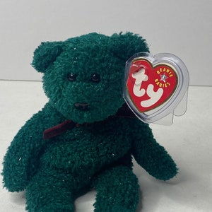 Ty 2001 Holiday Bear Beanie Baby Christmas Plush Bear W/ Tags 8&quot; Tall 2001 Stuffed Animal Toy