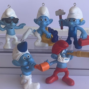 Smurf Christmas Ornaments Cake Topper 3.5&quot; Tall Set of 5