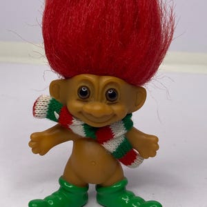 Russ Christmas Elf Troll Doll Red Hair Green Pointy Shoes 6&quot; W/ Hair