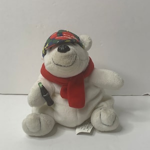Coca Cola Plush Bear 6&quot; Tall 1998 &quot;The Coca Cola Company&quot; Coca Cola Hat Stuffed Animal Toy