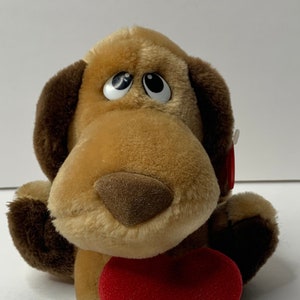 Russ Berrie Plush Brown Dog "I'm Yours" #757 W/ Ear Tag 7.5" Tall Stuffed Animal Toy