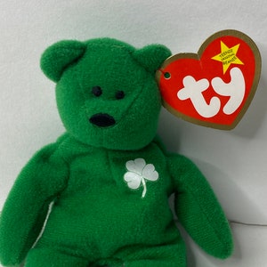 Ty Erin the Bear Teenie Beanie Baby Plush Green Shamrock Bear W/ Tags 5.5&quot; Tall 1993  Stuffed Animal Toy