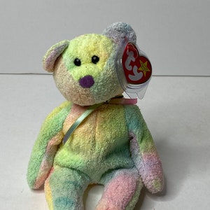 Ty Groovy the Bear Beanie Baby Plush Rainbow Bear W/ Tags 8&quot; Tall 1999 Stuffed Animal Toy