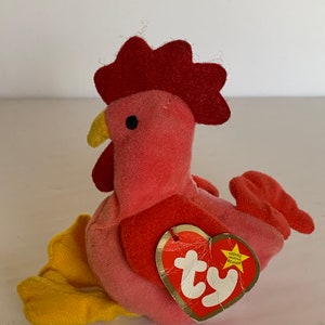 Ty Strut the Rooster Teenie Beanie Babies Plush Rooster W/ Tags 6&quot; Tall 1993 Stuffed Animal Toy
