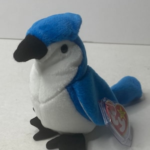 Rare Ty Rocket the Blue Jay Beanie Baby Plush Blue Jay W/ Tags 8&quot; Long 1998 Stuffed Animal Toy
