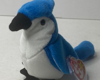 希少 Ty ロケット ザ ブルー ジェイ ビーニーベイビー ぬいぐるみ ブルー ジェイ タグ付き 長さ8インチ 1998年 ぬいぐるみ