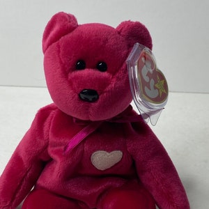 Ty Valentina the Valentine Bear Beanie Baby Plush Bear With Heart W/ Tags 8.5&quot; Tall 1999 Stuffed Animal Toy