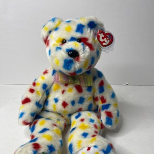 Ty 2K the Bear Beanie Buddies Plush Colorful Teddy Bear 100% Tylon W/ Tags 14&quot; Tall Stuffed Animal Toy